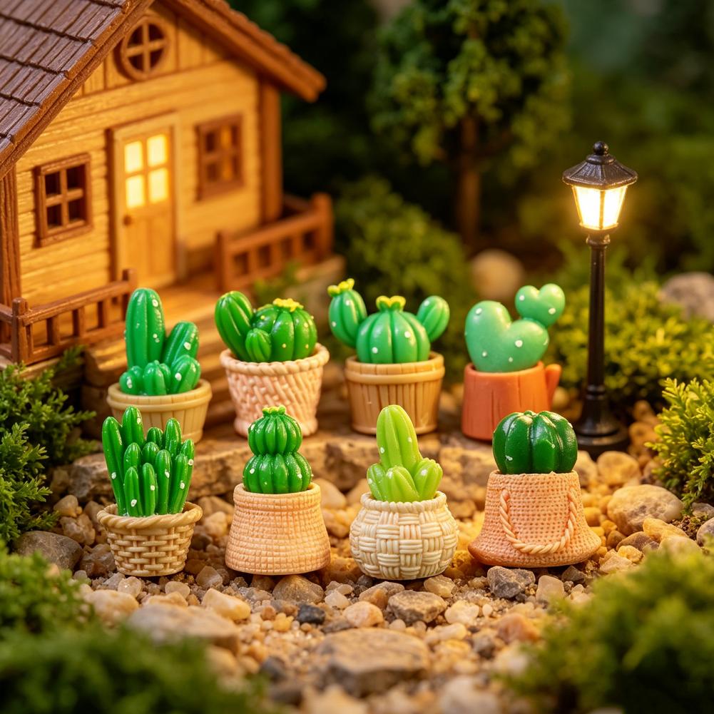 No Maintenance Plant Mini Artificial Cactus Plants Pots Miniature Potted Green Figurines Diy Fairy Garden Accessories Bonsai
