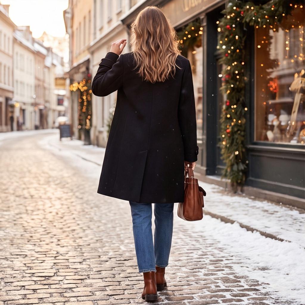 Cappotto in Lana Casual Retro da Donna di Media Lunghezza con Collo a Revers per l'Uso Quotidiano Invernale