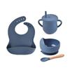 Silicone Baby Feeding Set Tableware Set Toddler Dining Plate Set Containing Baby Suction Cup Bowl Baby Spoon Bib and Cup Purple