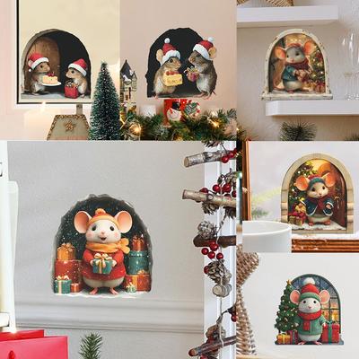 Combina Cartone Animato Natale Foro del Topo Decorazione Domestica Personalizzata Adesivi Murali
