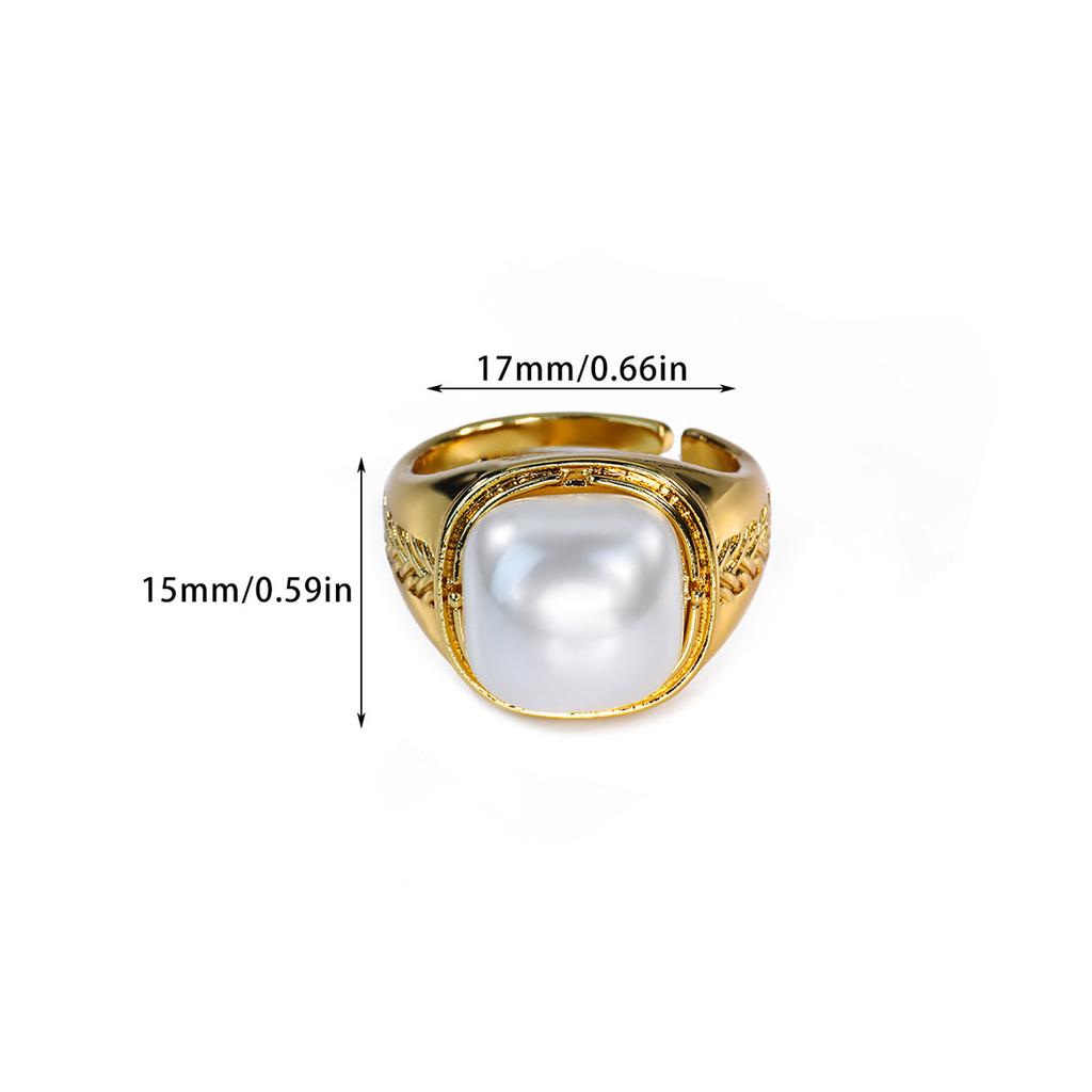 Retro Stainless Steel Imitation Pearl Ring Gold Color Anti Fading Open Rings for Women Mama Wedding Jewelry Vacation Party Gifts