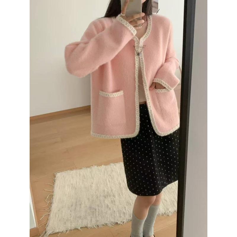 Imitation mink knitted cardigan women's new autumn and winter temperament sweater jacket women