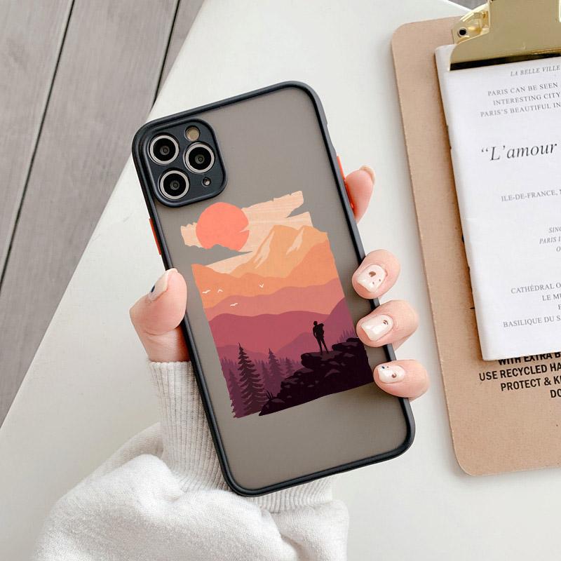 Mountain Tree Sunset Phone Case For iPhone 7 8 Plus SE2 For Iphone X XR Xs Max 16 11 12 13 14 15 Mini Pro Max Shockproof Cover