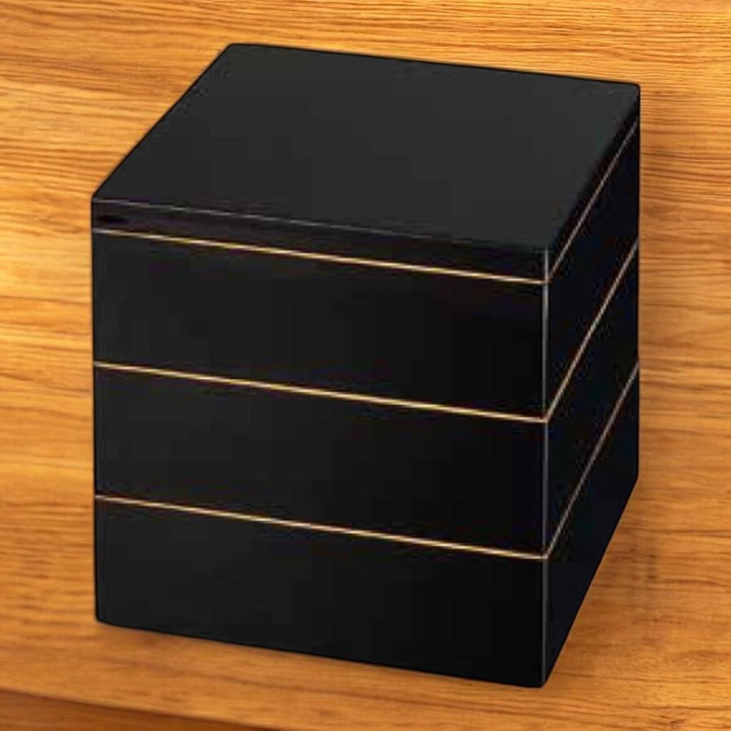 J-kitchens Lacquerware 3-Tiered Jubako Box, 5.5 Inches, Seven Lucky Bags, Black, 16cm, Resin, Made In Japan