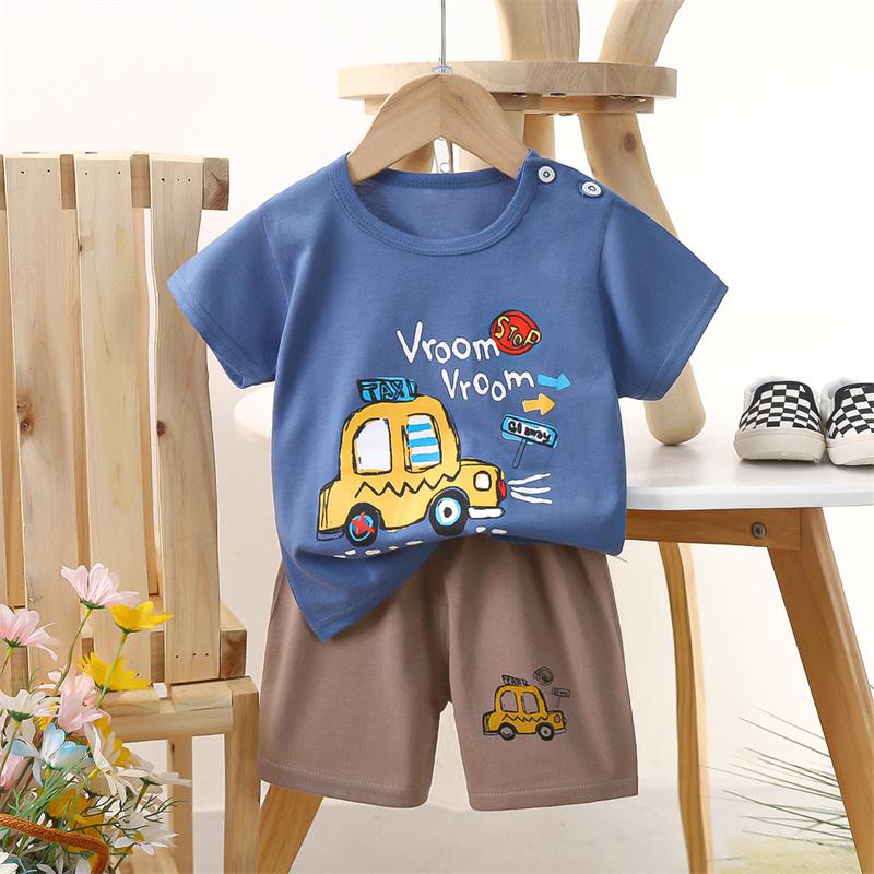 2026 Summer Kids O-Neck Short Sleeve Top Suits Baby Spring Cartoon Short Pant Two-pieces Set Suit for Girl Boy