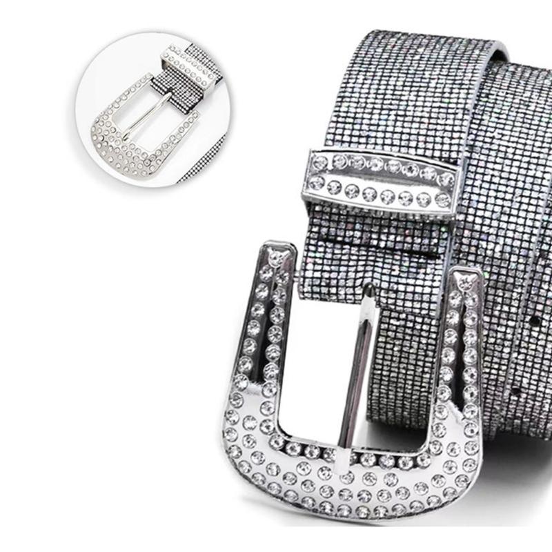 Fashionable Full Rhinestones Belt for Women Elegant Shimmering PU Leather Waist Belt for Evening Dress and Casual Outfit