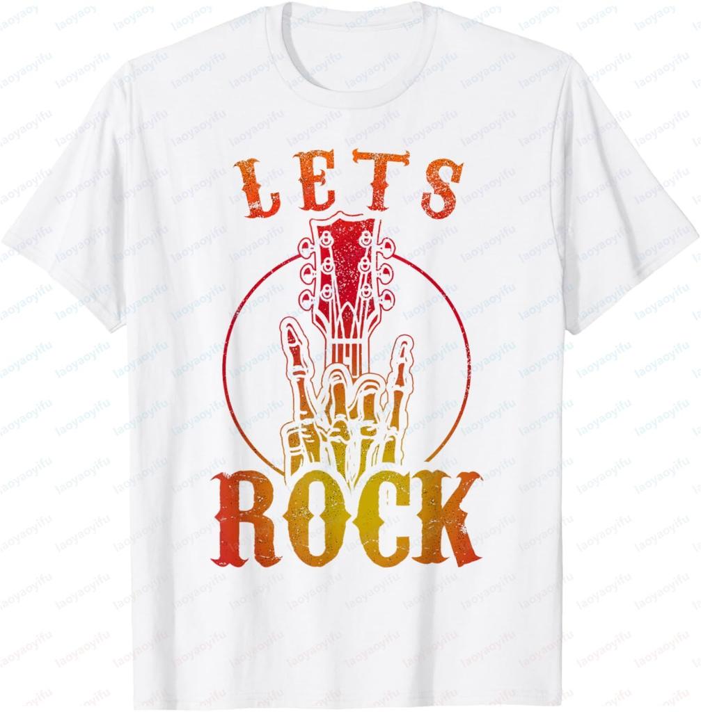 Lets Rock Electric Guitar Music Lover Band Guitarist Retro TShirt Unisex Fashion Soft Tops Print Original Design Gift Tops Tee