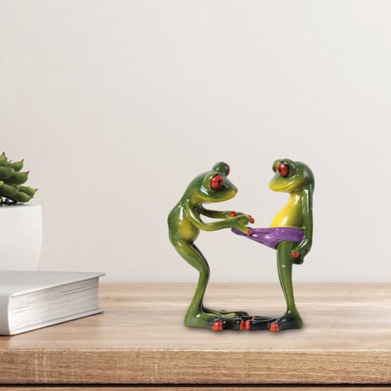 Garden Frog Statue Waiter Flower Bouquet Toilet Frog Figurine Sculpture Indoor Outdoor Home Office Desktop Decoration Ornament