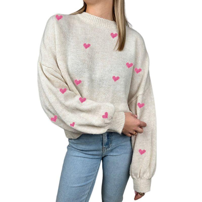 Pullover Fall and Winter New Arrival Export Valentine's Day Special Sale Sweet Leisure Sweaters Heart Round Neck Sweater Top