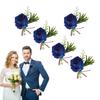 5PCS Wedding Boutonniere Pin Fixed Plastic Artificial Flower Corsage for Bride and Groom Blue