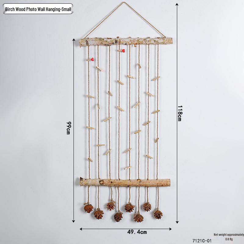 Handmade Raw Wood & Hemp Rope Photo Wall Display for Kindergarten
