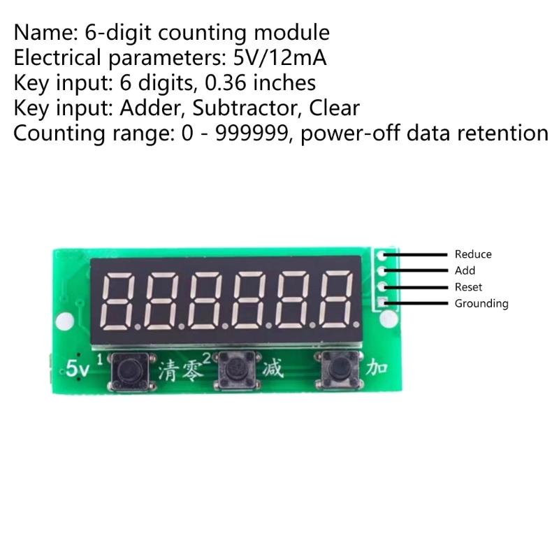 5V 6 Digital Red Digital Counter Module For Addition And Subtraction With Memory From 0 To 999999 Data Retention
