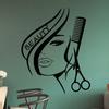 BIBITIME Modern Fashion Beauty Girl Cut Hair with Scissors Comb Barber Shop Wall Decal Window Sticker Hairdressing Salon Creative Personality Vinyl