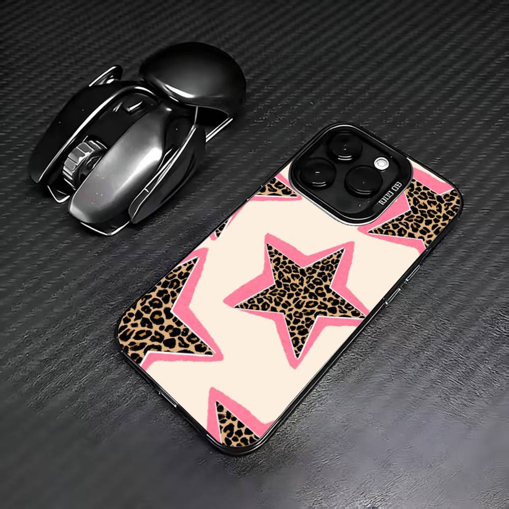 

B-Black L-Leopard P-Print S-Star Phone Case For iPhone 17,16,15,14,13,12,11 Plus,Pro Max,XS,Colored Silver Plated Inside Cover iPhone16