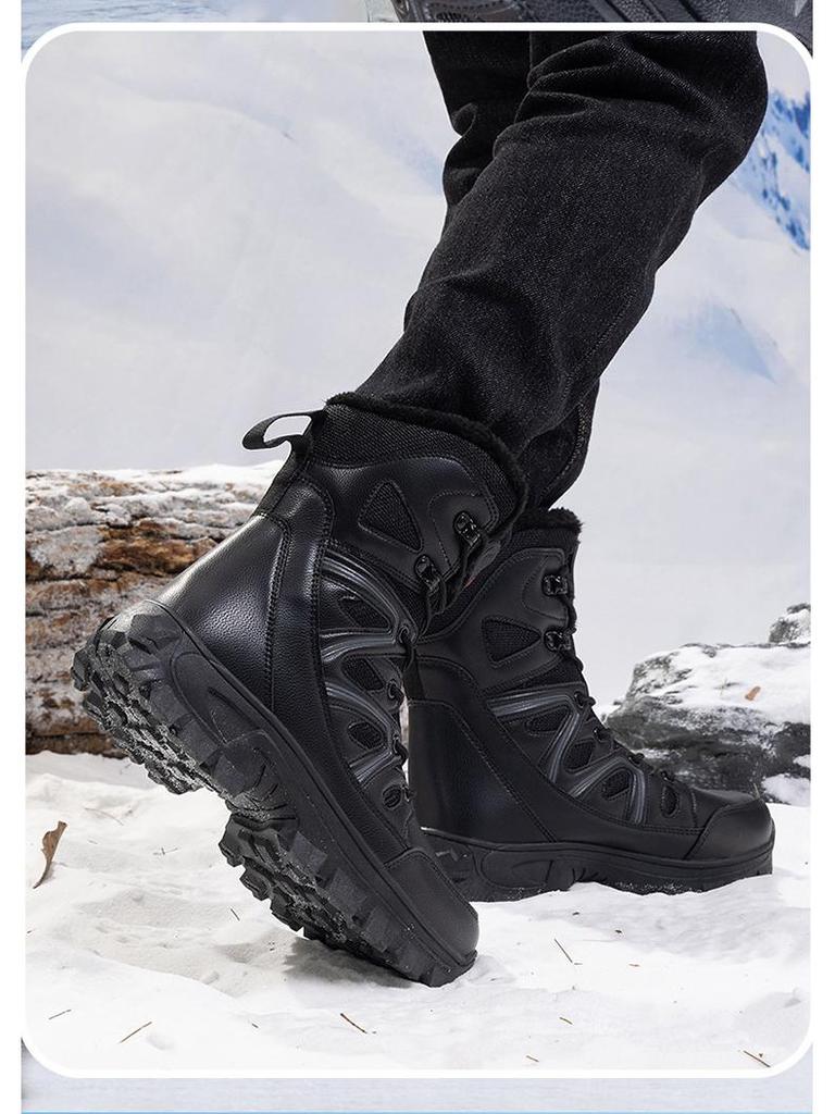 Men's Plus Size High-Top Snow Boots: Winter Warm, Thickened Velvet Lining, Ideal for Hiking