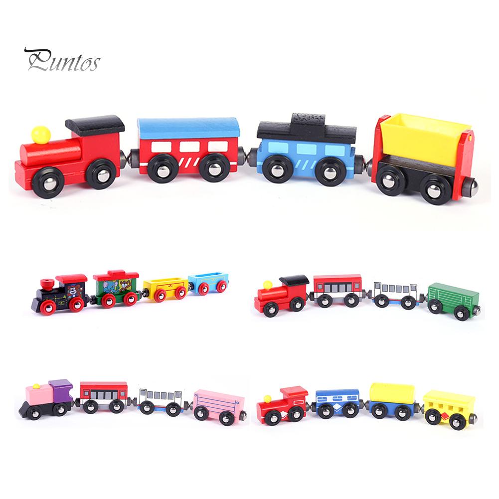 Puntos Dřevěný dětský 4dílný magnetický miniaturní model vagónu, vývojová hračka, dárek