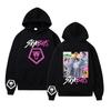 Women's Printed Round Neck Pullover Sweatshirt Hooded Drawstring Sweatshirt Top