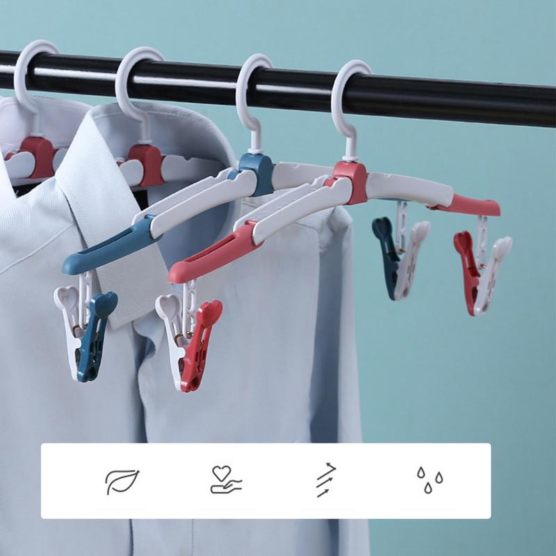 Foldable Hangers For Clothes Anti-Slip Folding Clothes Hangers Portable Clothes Drying Rack Household Clothes Hangers With Clips