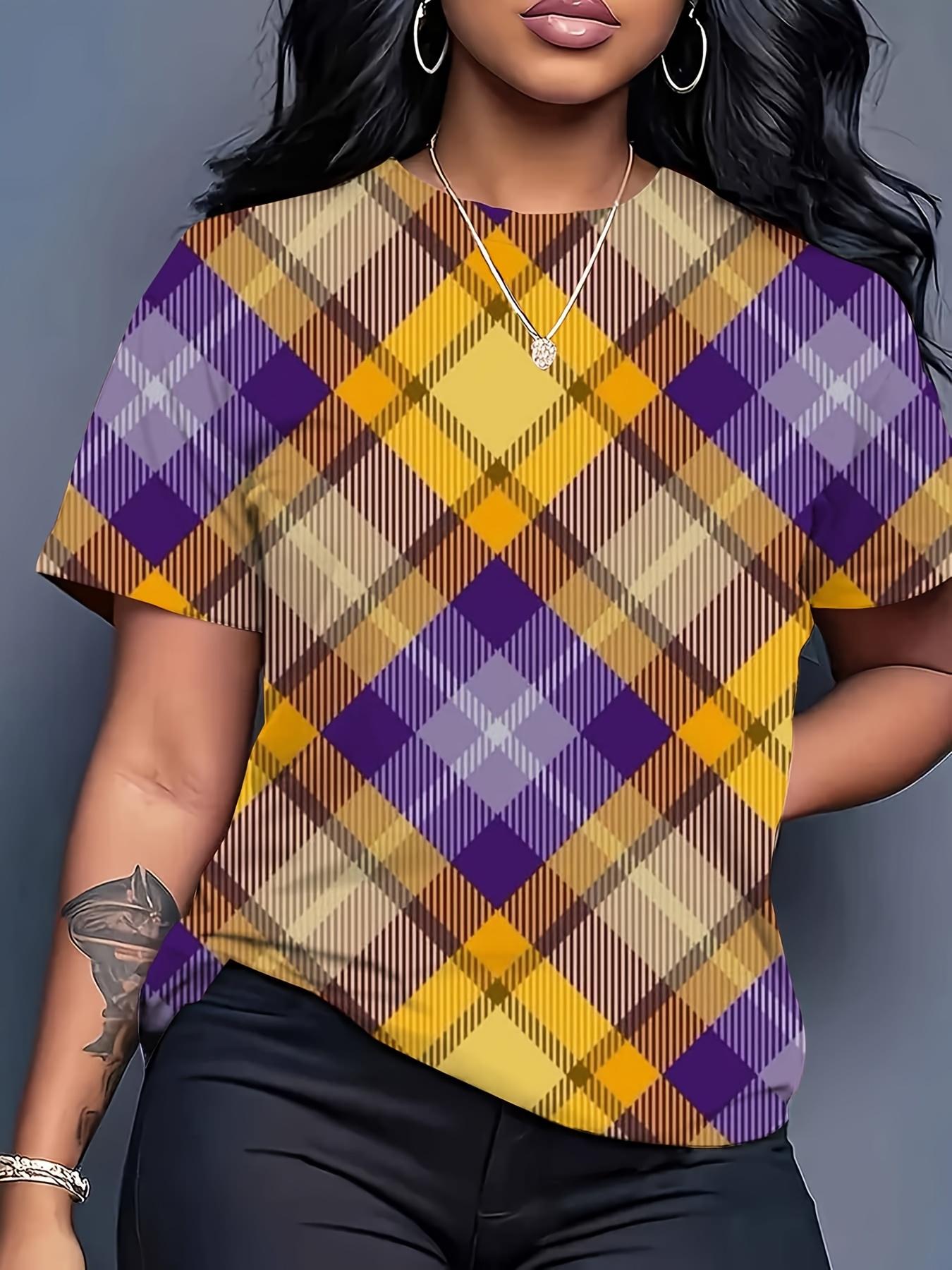 

Fashionable And Innovative Colorful Plaid T-Shirt. Trendy T-Shirt for Women. Plaid Clothing M дубильная кора