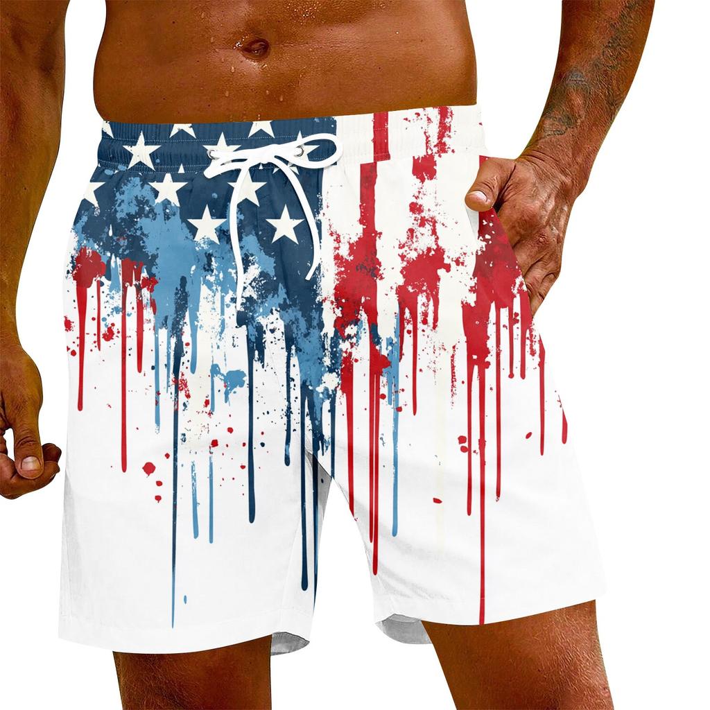 Pantalones cortos casuales con cordones y estampado del Día de la Independencia para hombre
