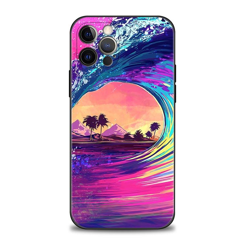 Phone Case for iPhone 11 12 13 Pro 2022 7 8 SE XR XS Max 5 5s 6 6s Plus Case Soft Silicone Cover Summer Talls Sea Palm Trees