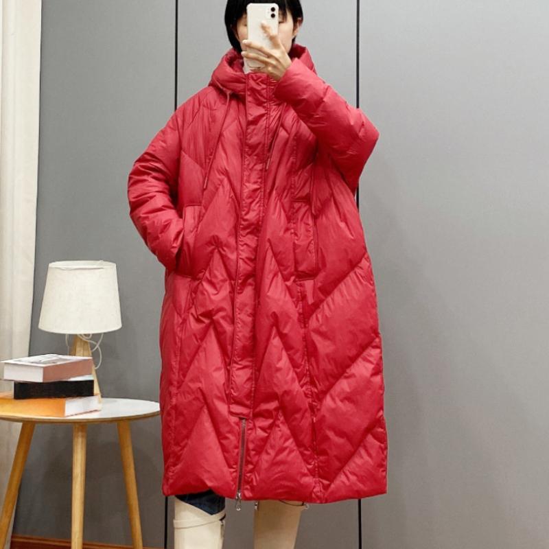 2026 Winter Korean Loose Hooded Thickened White Down Medium and Long Down Jacket Casual Comfortable Coats  Zipper Warm Clothing