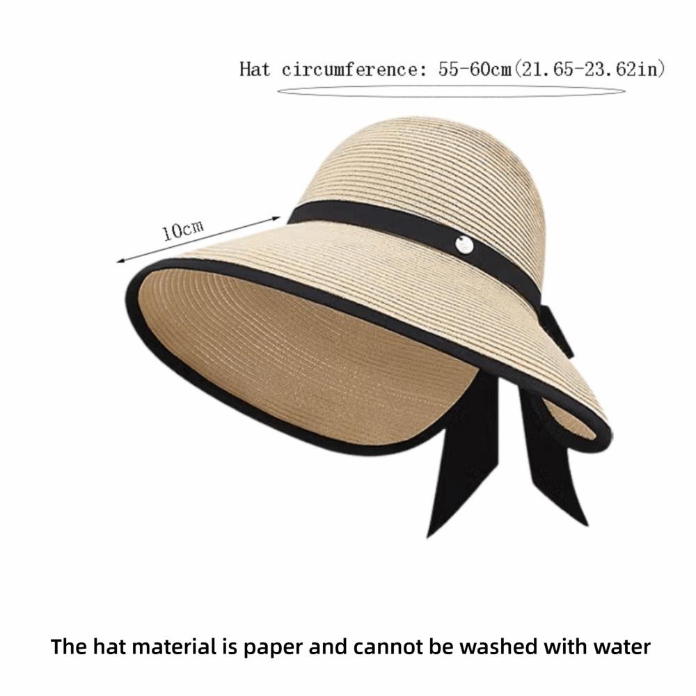 Large Brim Summer Straw Hat Bowknot Design Wide Brim Hat Elegant Empty Top Sun Hat for Women
