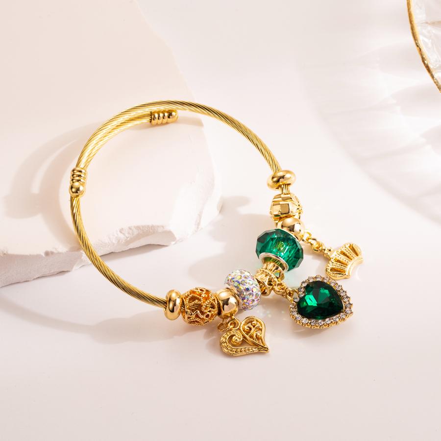 Bracelet en Acier Inoxydable Cristal Pendentif Amour Bijou Réglable pour Femmes