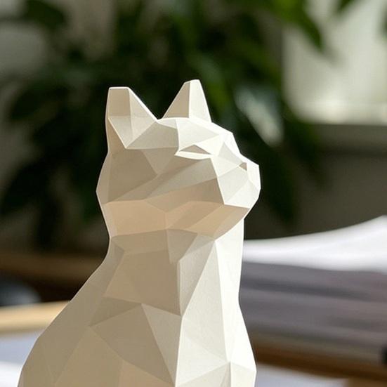 Baizihuahu Geometric Cat Figurine, 3D Printed Low-Poly Sculpture, Modern Artistic Statue for Home Table Shelf Decoration