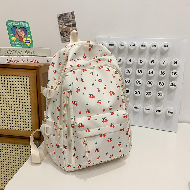 Floral Pattern Nylon Backpack With Large Capacity For Students And Casual Use