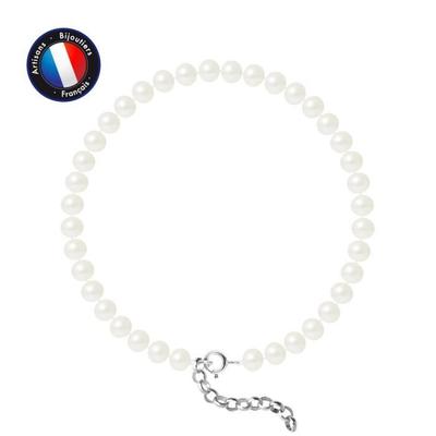 Bracelet - - Genuine Freshwater Cultured Pearl 5-6 Mm - 925 Silver - Length 18 Cm