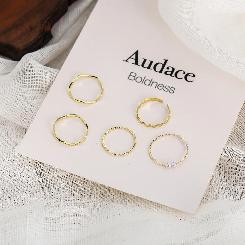 5pc New Ring Simple Metal Ring Fashion Women Zircon Accessories Party Gifts