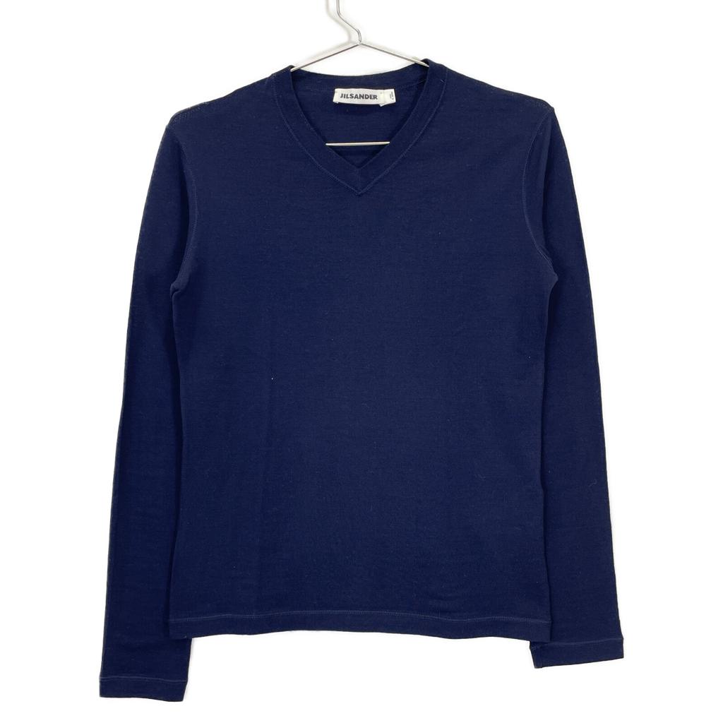 JIL SANDER JSWH751011 Navy Wool V-Neck Knit tops 32 NavyUsed