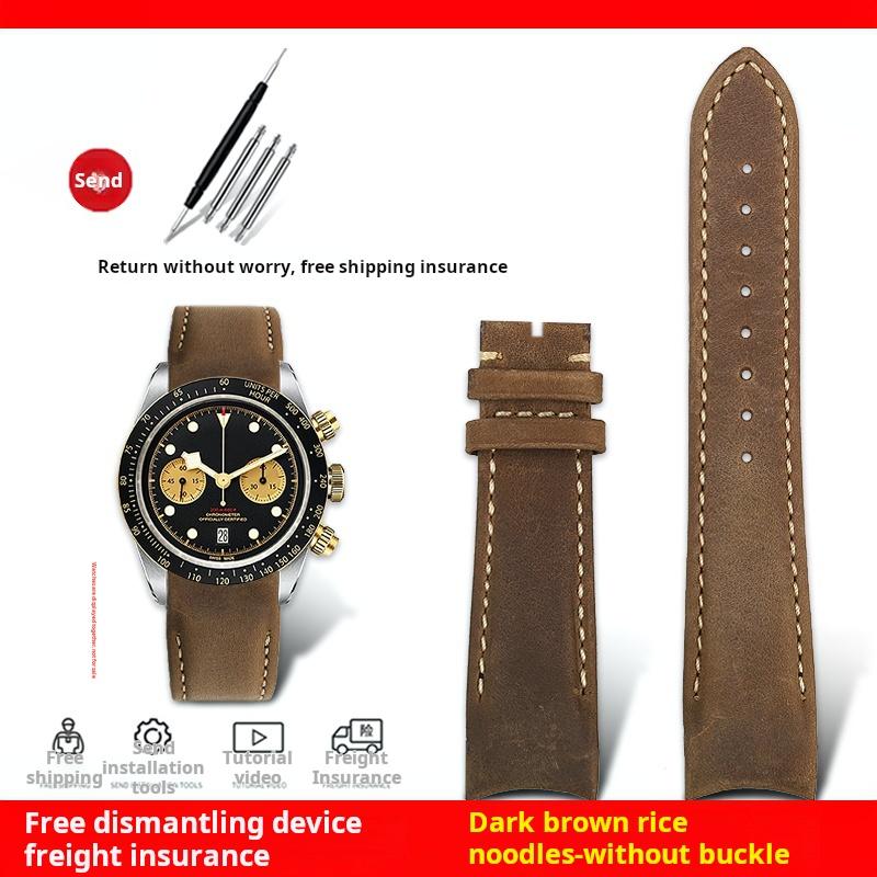 

20mm 22mm Bracelet For Tudor Biwan Timing Gold Steel M79363 M79360 Curved End cowhide Watch Strap men Black Brown blue watchband 20-18mm width