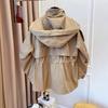 Women's Spring/Fall Windbreaker with Drawstring Waist, Workwear-Style Trench Coat Jacket