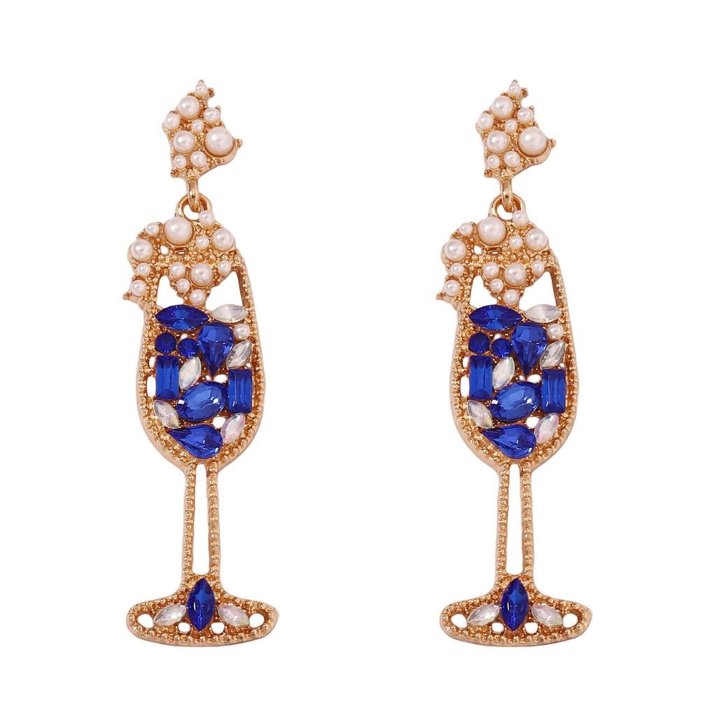 European and American retro imitation pearl inlaid rhinestone wine glass shape fashion temperament high sense earrings cross-border hot wholesale