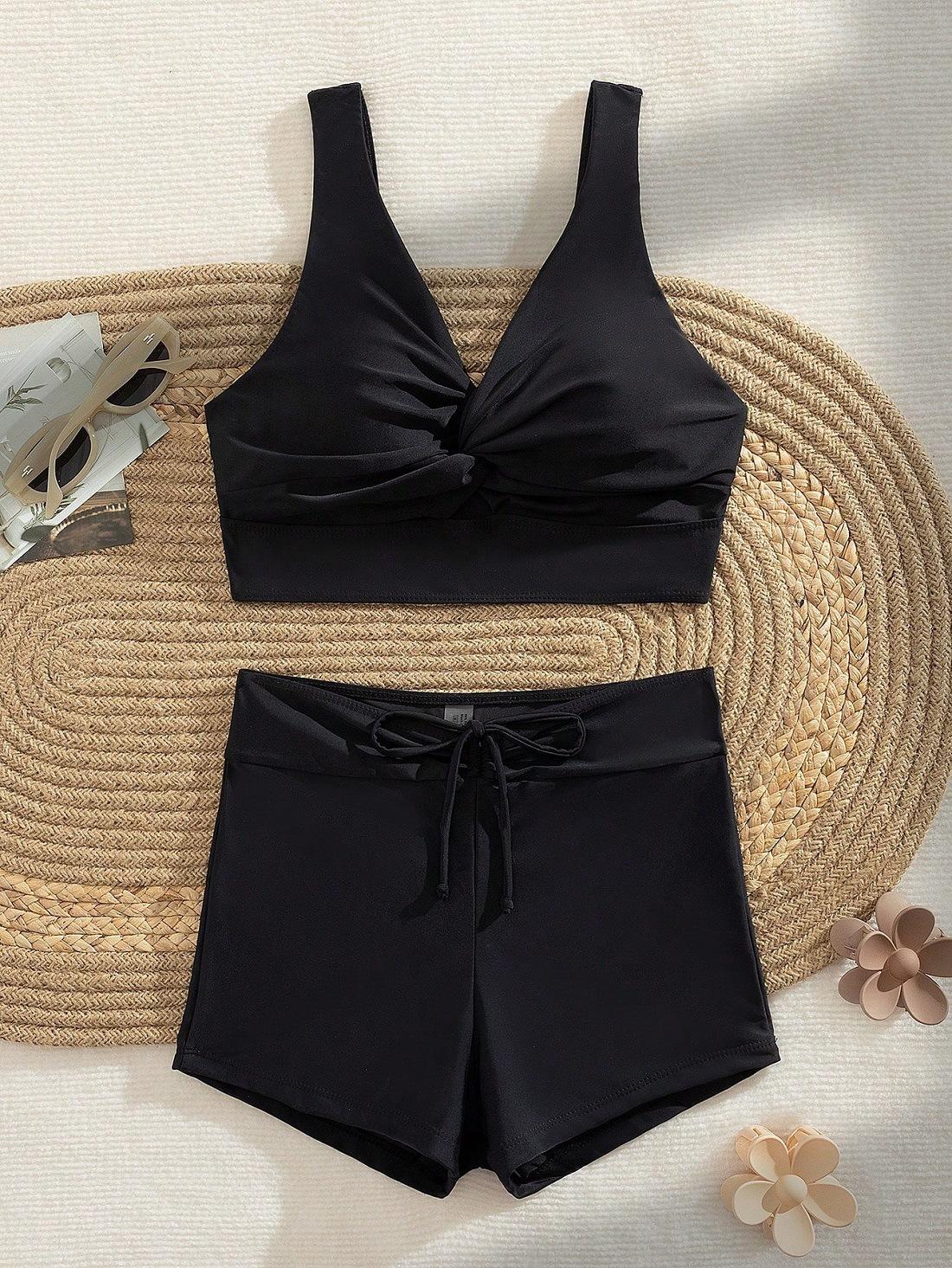 Женский повседневный купальник из двух частей L чёрный