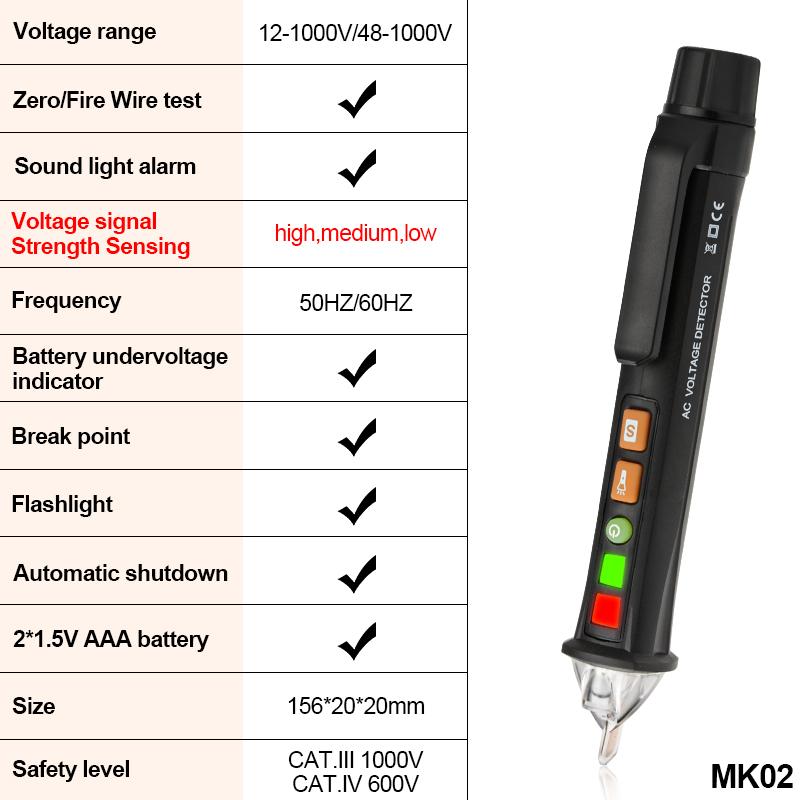 Detector de tensiune inteligent fără contact Tester de tensiune stilou metru 12-1000V senzor electric de curent Test creion indicator de tensiune
