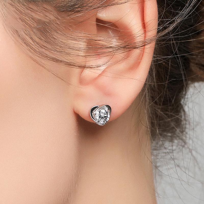 Purple Heart Diamond Stud Earrings – 925 Silver Needle, Fashion Sweet Style for Females and Students