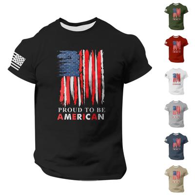 Moda Hombre Casual Manga Corta Cuello Redondo Día de la Independencia Bandera Camiseta Top