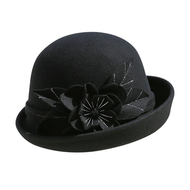 Women's Retro Wool Felt Bucket Hat - Elegant Folded Brim for Autumn/Winter