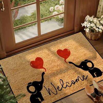 Tapis de bienvenue en forme de cœur d'éléphant pour porte, décoration de maison pour la Saint-Valentin, tapis d'entrée antidérapant pour intérieur et extérieur