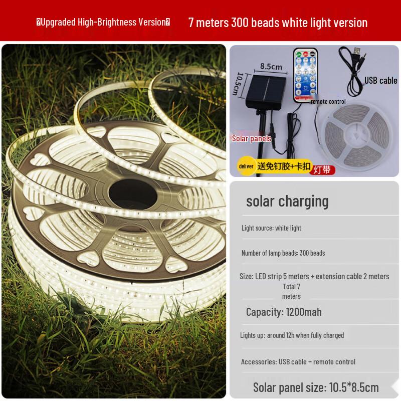 Solar Powered Warm White LED Strip String Lights