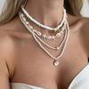 SHIXIN 4Pcs Boho Exquisite Imitation Pearl Scallop Starfish Pendant Necklace Women New Charm Clavicle Bead Chain Jewelry Gifts