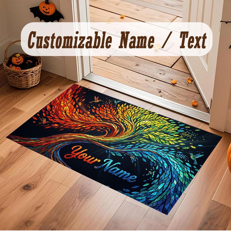 Neon Colorful Theme Crystal Velvet Floor Rug Personalized Custom Name Text Warm Carpet Home Decoration