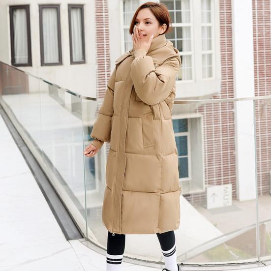 Long Puffer Jacket for Women Thicken Warm Quilted Hooded Coat Zip Up Full Length Down Coat Winter Outerwear