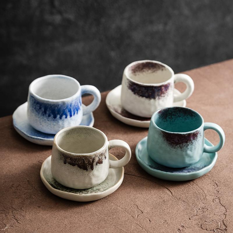 Handmade Ceramic Mug Set Glaze Change Retro Coffee Cup Coarse Pottery Rustic Home Decor Tea Drinkware