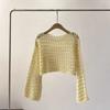 Women’s Short-sleeved Openwork Knitted Top for Spring and Summer A Stylish Lightweight Sun-protective Cover-up
