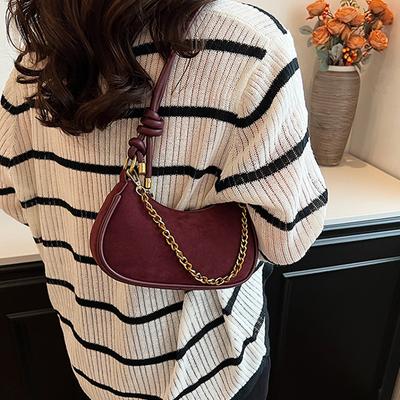 Luxury Nubuck Leather Shoulder Bag for Women Autumn Winter Versatile Chains Crossbody Bags Temperament Elegant Handbags