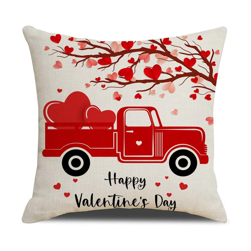 Valentine's Day Pillow Nordic Red Car Rose Love Print Cushion Linen Cushion Home Products
